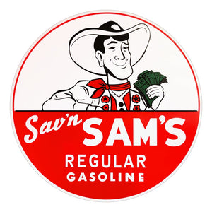 Sav'n Sam's Regular Gasoline Round Vinyl Decal - 12"