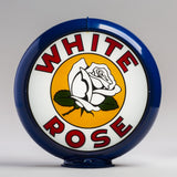 White Rose Flower 13.5" Gas Pump Globe with Dark Blue Plastic Body
