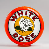 White Rose Flower 13.5" Gas Pump Globe with Orange Plastic Body